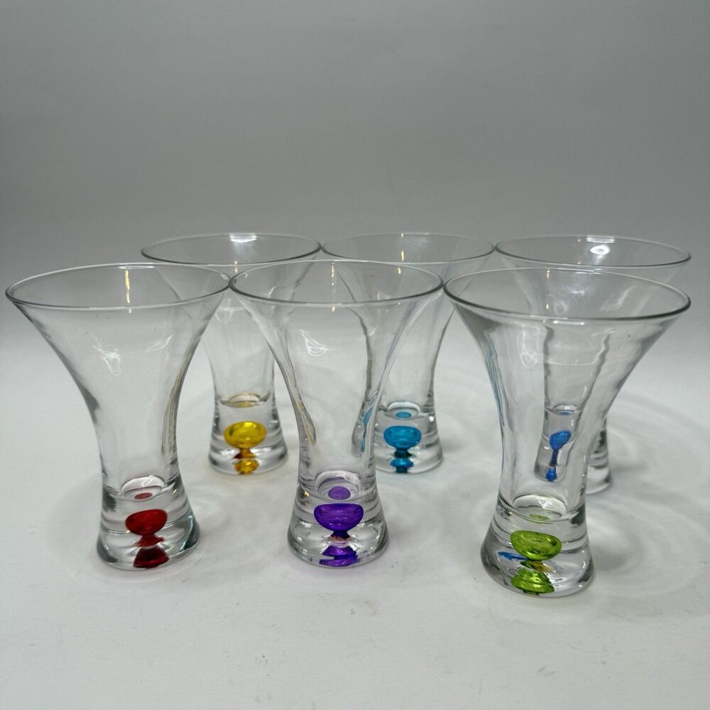 Vintage MCM Hand Blown Multi Color Bubble Cordial Art Glass Set Of 6 Barware